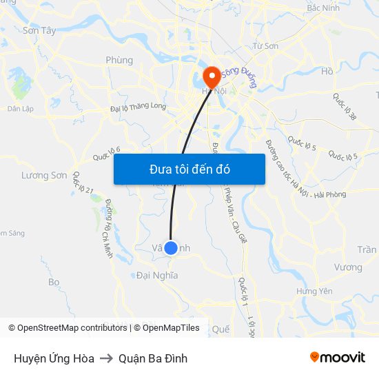 Huyện Ứng Hòa to Quận Ba Đình map