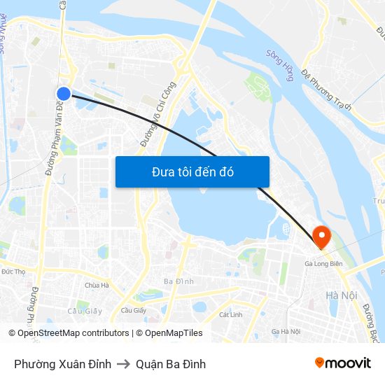 Phường Xuân Đỉnh to Quận Ba Đình map