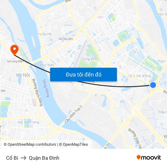 Cổ Bi to Quận Ba Đình map