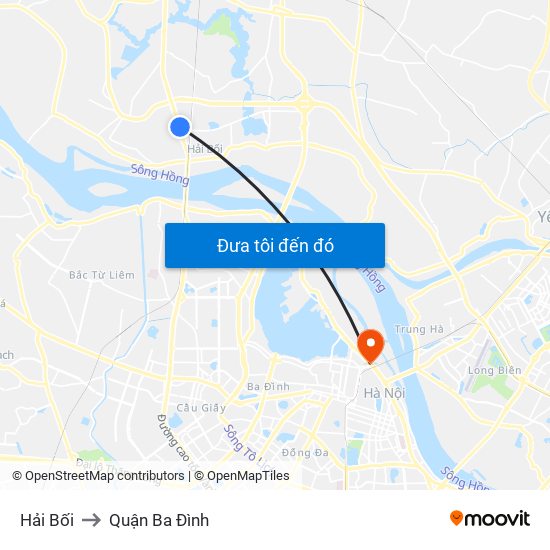 Hải Bối to Quận Ba Đình map