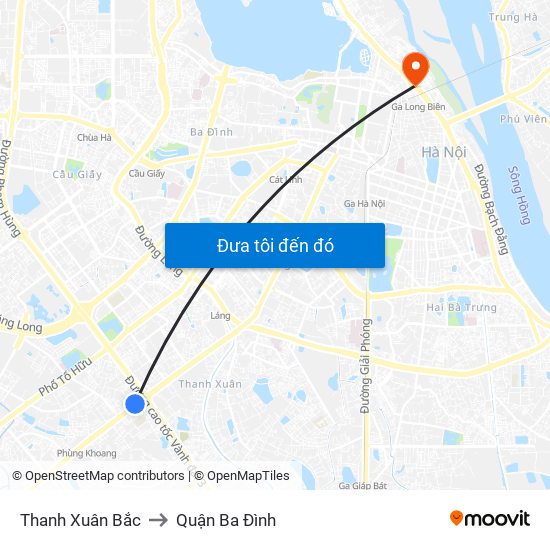 Thanh Xuân Bắc to Quận Ba Đình map