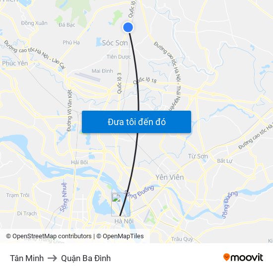 Tân Minh to Quận Ba Đình map