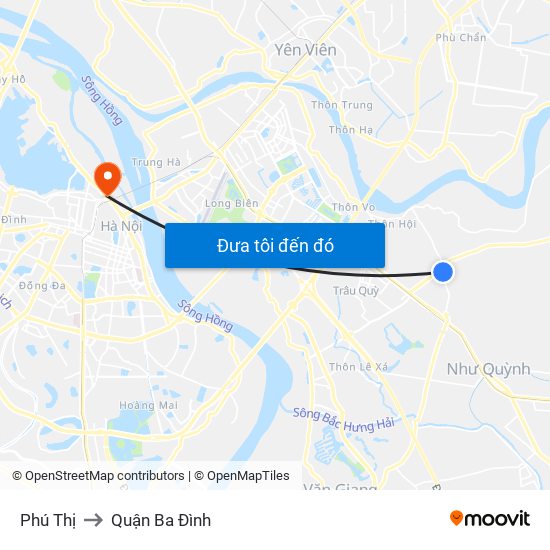 Phú Thị to Quận Ba Đình map
