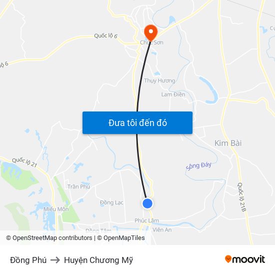 Đồng Phú to Huyện Chương Mỹ map