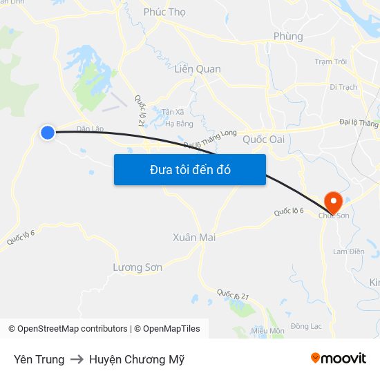 Yên Trung to Huyện Chương Mỹ map