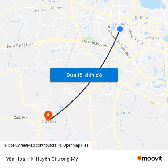 Yên Hoà to Huyện Chương Mỹ map