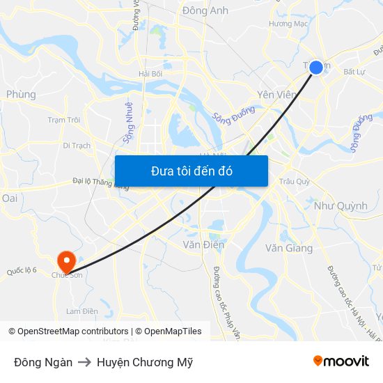 Đông Ngàn to Huyện Chương Mỹ map