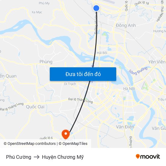 Phú Cường to Huyện Chương Mỹ map
