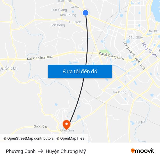 Phương Canh to Huyện Chương Mỹ map