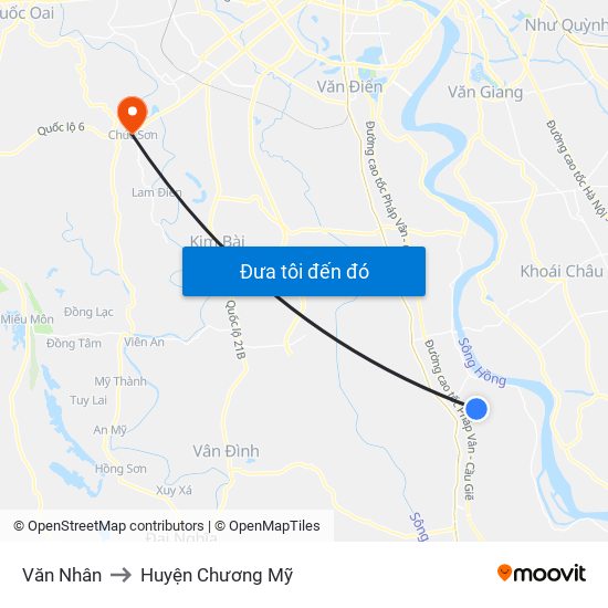 Văn Nhân to Huyện Chương Mỹ map