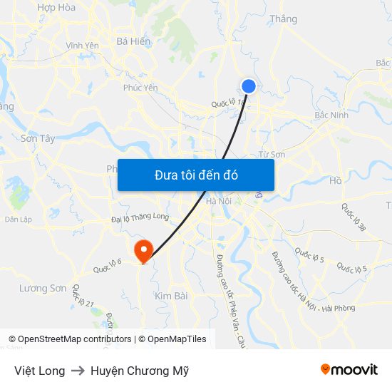 Việt Long to Huyện Chương Mỹ map