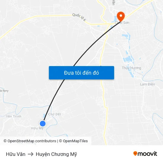 Hữu Văn to Huyện Chương Mỹ map