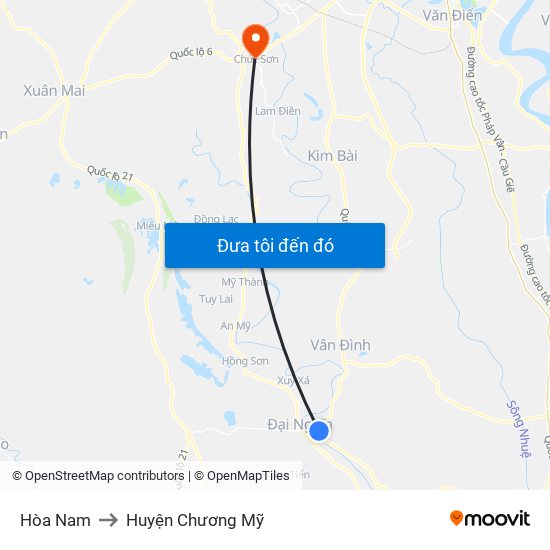 Hòa Nam to Huyện Chương Mỹ map