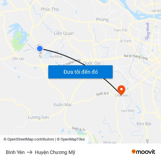 Bình Yên to Huyện Chương Mỹ map