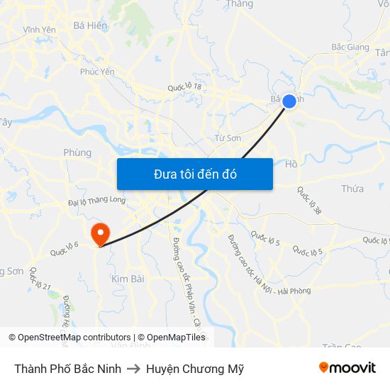 Thành Phố Bắc Ninh to Huyện Chương Mỹ map