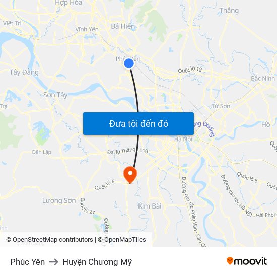 Phúc Yên to Huyện Chương Mỹ map