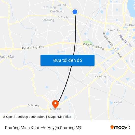 Phường Minh Khai to Huyện Chương Mỹ map