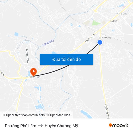 Phường Phú Lãm to Huyện Chương Mỹ map
