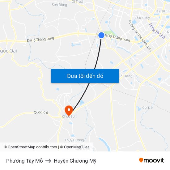 Phường Tây Mỗ to Huyện Chương Mỹ map