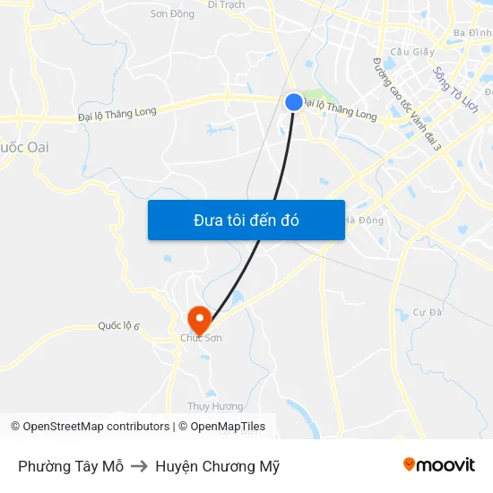 Phường Tây Mỗ to Huyện Chương Mỹ map