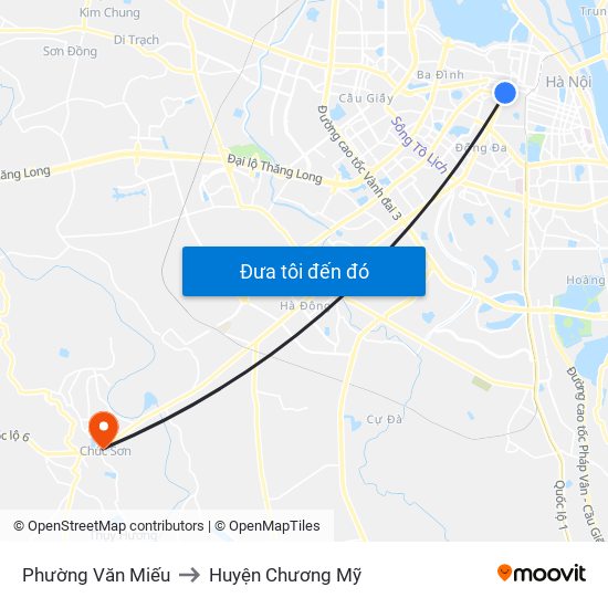 Phường Văn Miếu to Huyện Chương Mỹ map