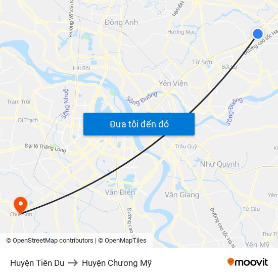 Huyện Tiên Du to Huyện Chương Mỹ map