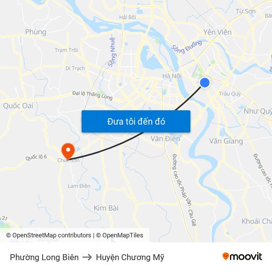 Phường Long Biên to Huyện Chương Mỹ map