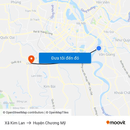 Xã Kim Lan to Huyện Chương Mỹ map