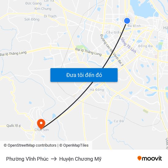 Phường Vĩnh Phúc to Huyện Chương Mỹ map