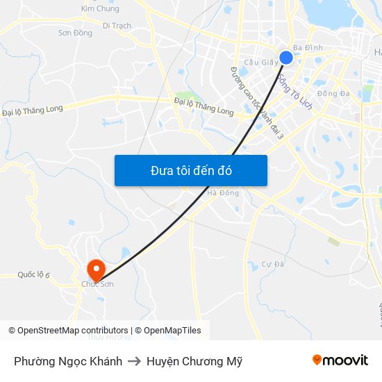 Phường Ngọc Khánh to Huyện Chương Mỹ map