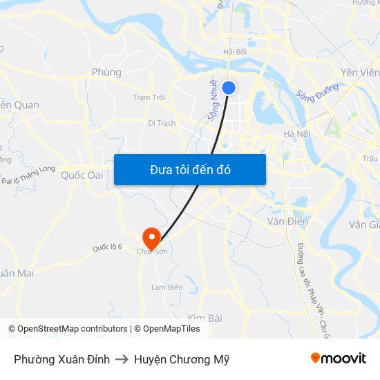 Phường Xuân Đỉnh to Huyện Chương Mỹ map