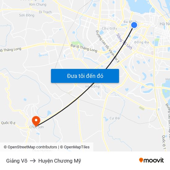 Giảng Võ to Huyện Chương Mỹ map