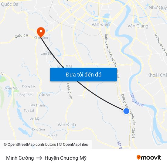 Minh Cường to Huyện Chương Mỹ map