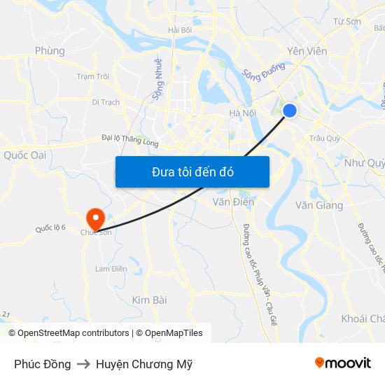 Phúc Đồng to Huyện Chương Mỹ map