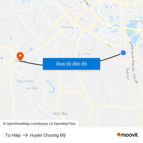 Tứ Hiệp to Huyện Chương Mỹ map