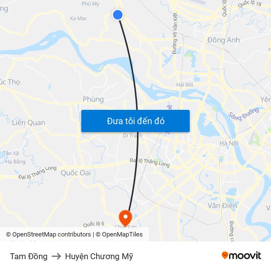 Tam Đồng to Huyện Chương Mỹ map