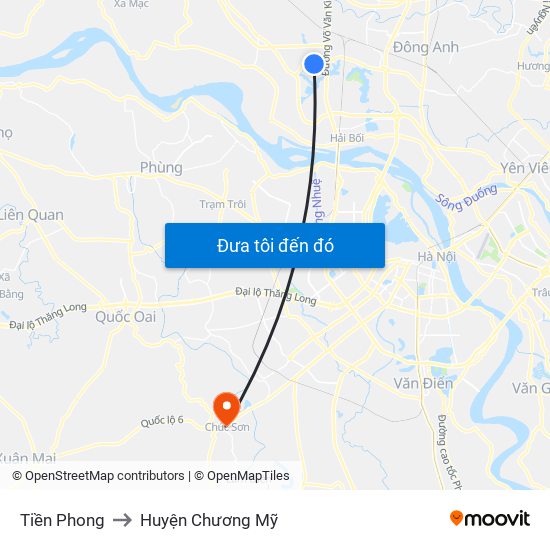 Tiền Phong to Huyện Chương Mỹ map