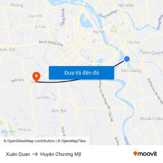 Xuân Quan to Huyện Chương Mỹ map