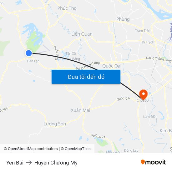 Yên Bài to Huyện Chương Mỹ map