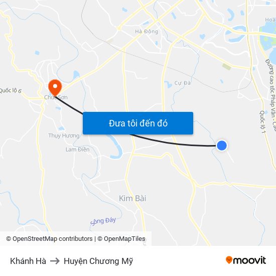 Khánh Hà to Huyện Chương Mỹ map