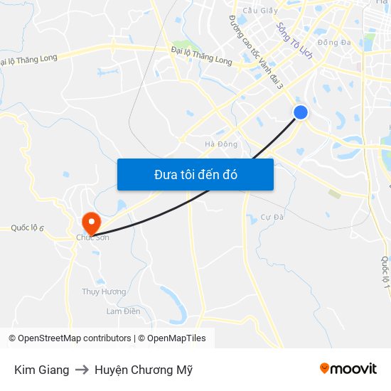 Kim Giang to Huyện Chương Mỹ map