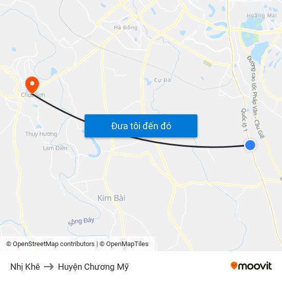 Nhị Khê to Huyện Chương Mỹ map