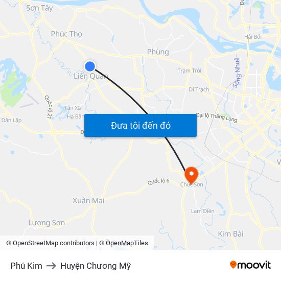 Phú Kim to Huyện Chương Mỹ map