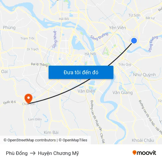 Phù Đổng to Huyện Chương Mỹ map