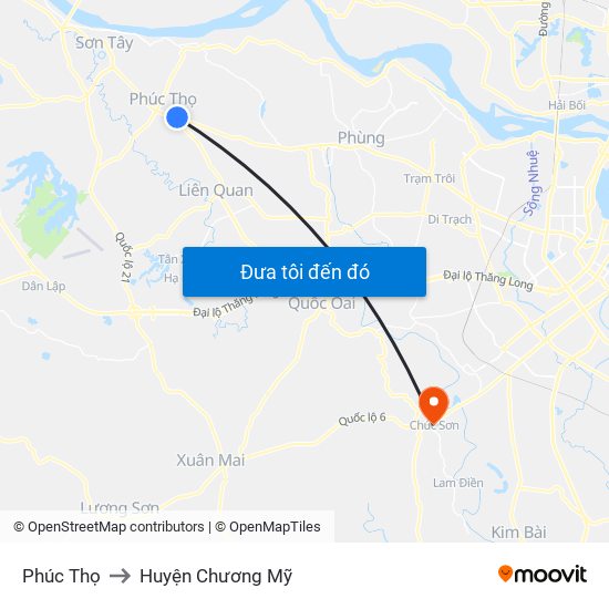 Phúc Thọ to Huyện Chương Mỹ map