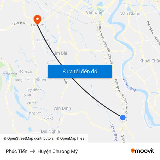 Phúc Tiến to Huyện Chương Mỹ map