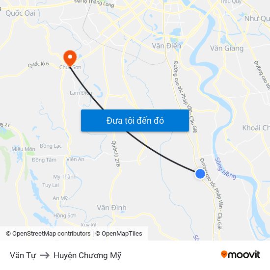 Văn Tự to Huyện Chương Mỹ map