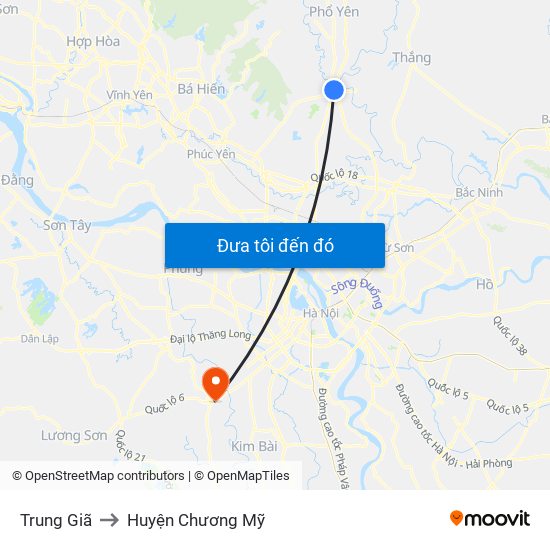 Trung Giã to Huyện Chương Mỹ map