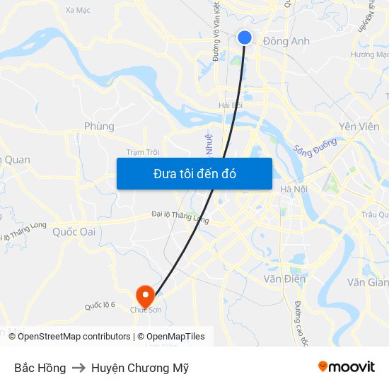 Bắc Hồng to Huyện Chương Mỹ map