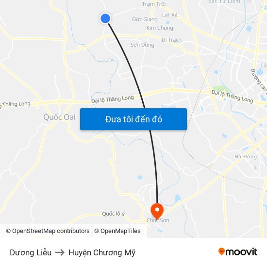 Dương Liễu to Huyện Chương Mỹ map